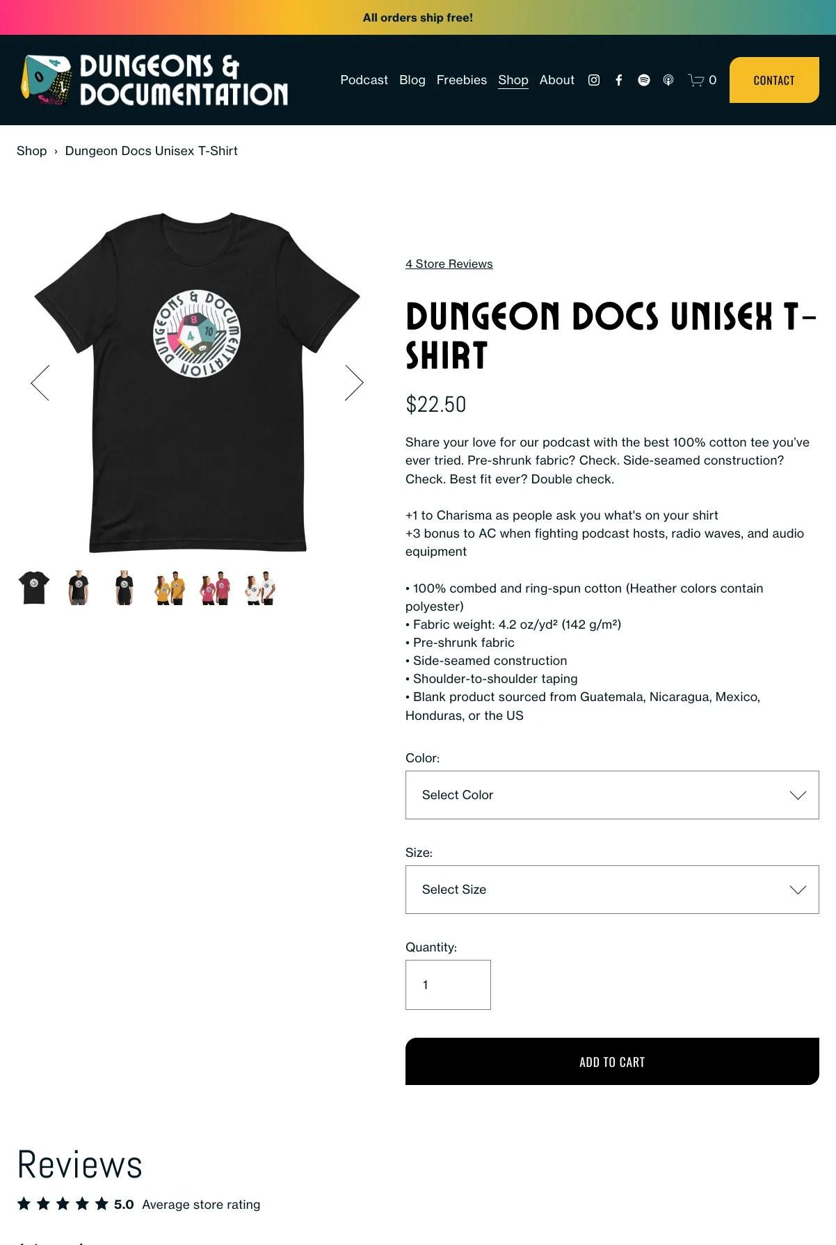 Screenshot 3 of Dungeons & Documentation (Example Squarespace Ecommerce Website)