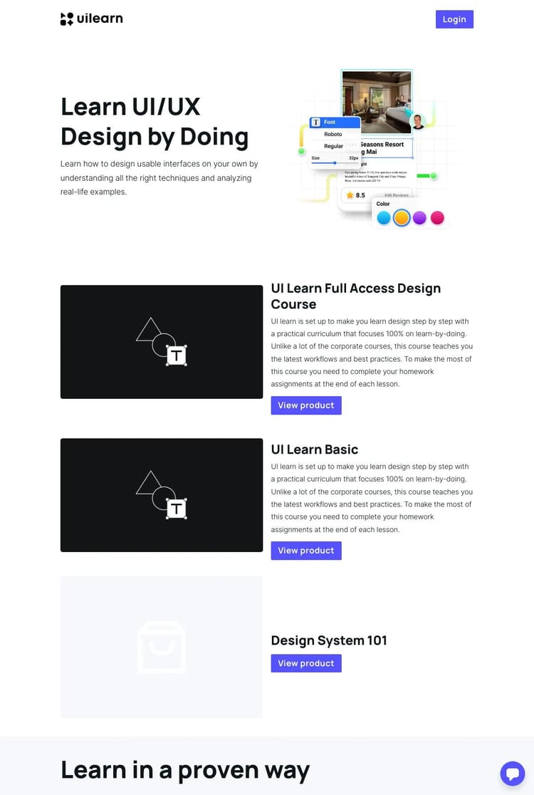 Screenshot 1 of UI Learn (Example Podia Website)