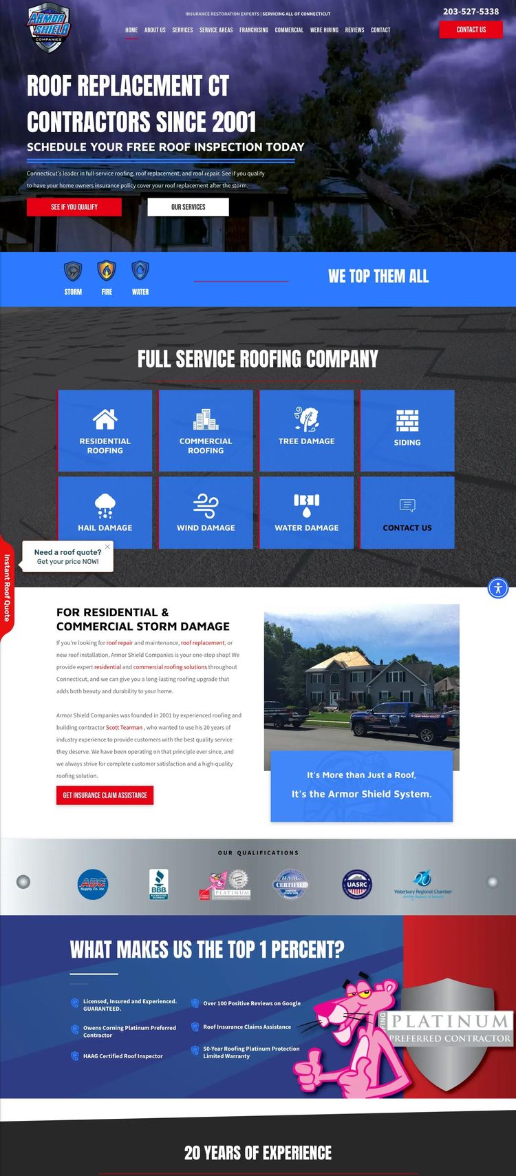 Screenshot 1 of Armor Shield Exteriors (Example Duda Roofing Website)