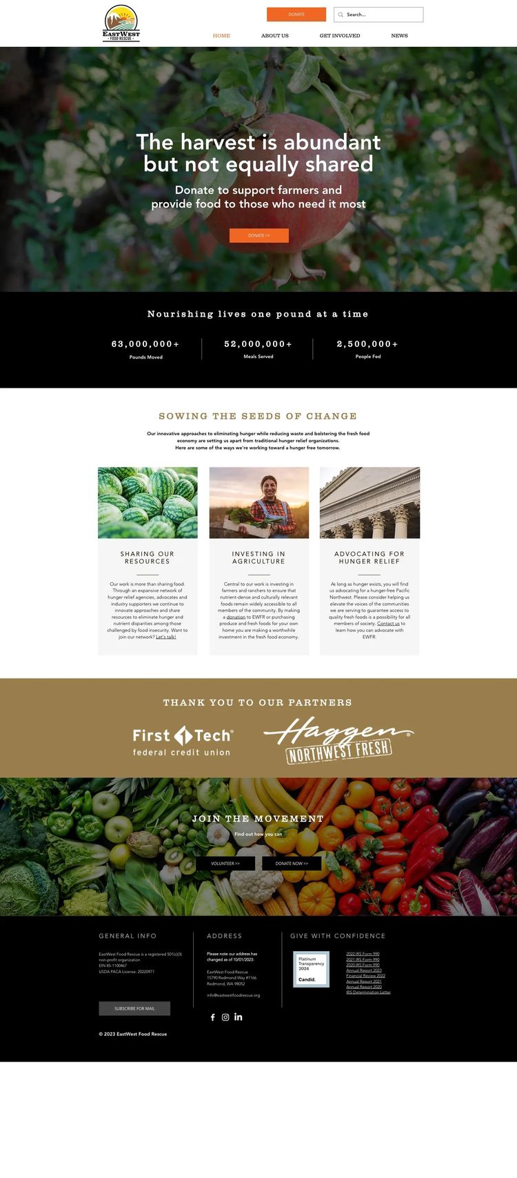 Screenshot 1 of EastWest Food Rescue (Example Squarespace Nonprofit Organization Website)