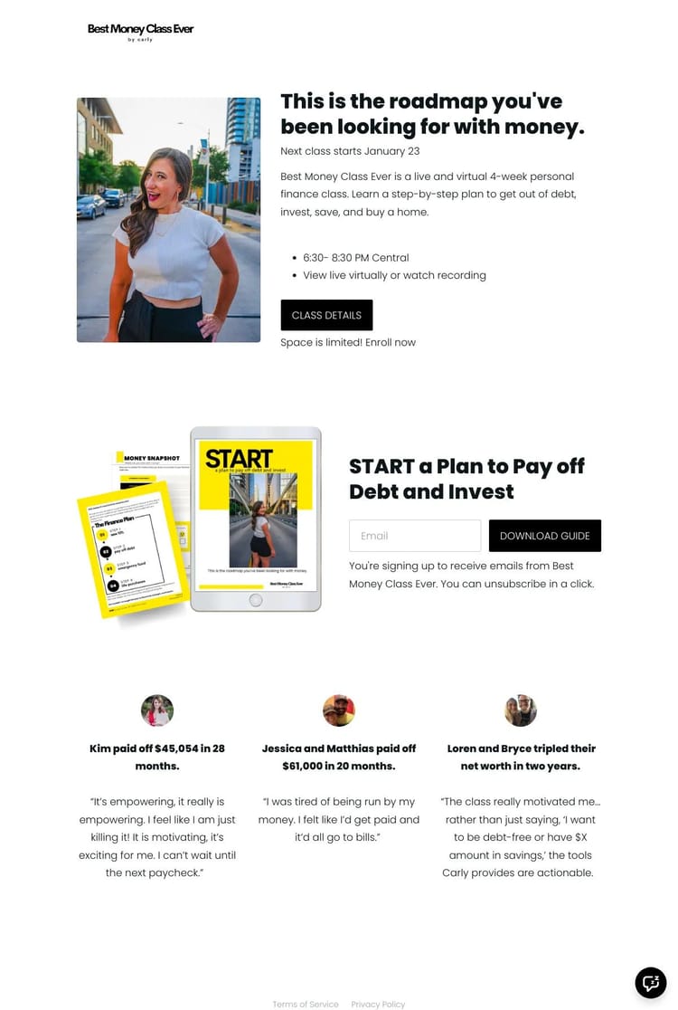 Screenshot 1 of Best Money Class Ever (Example Podia Website)