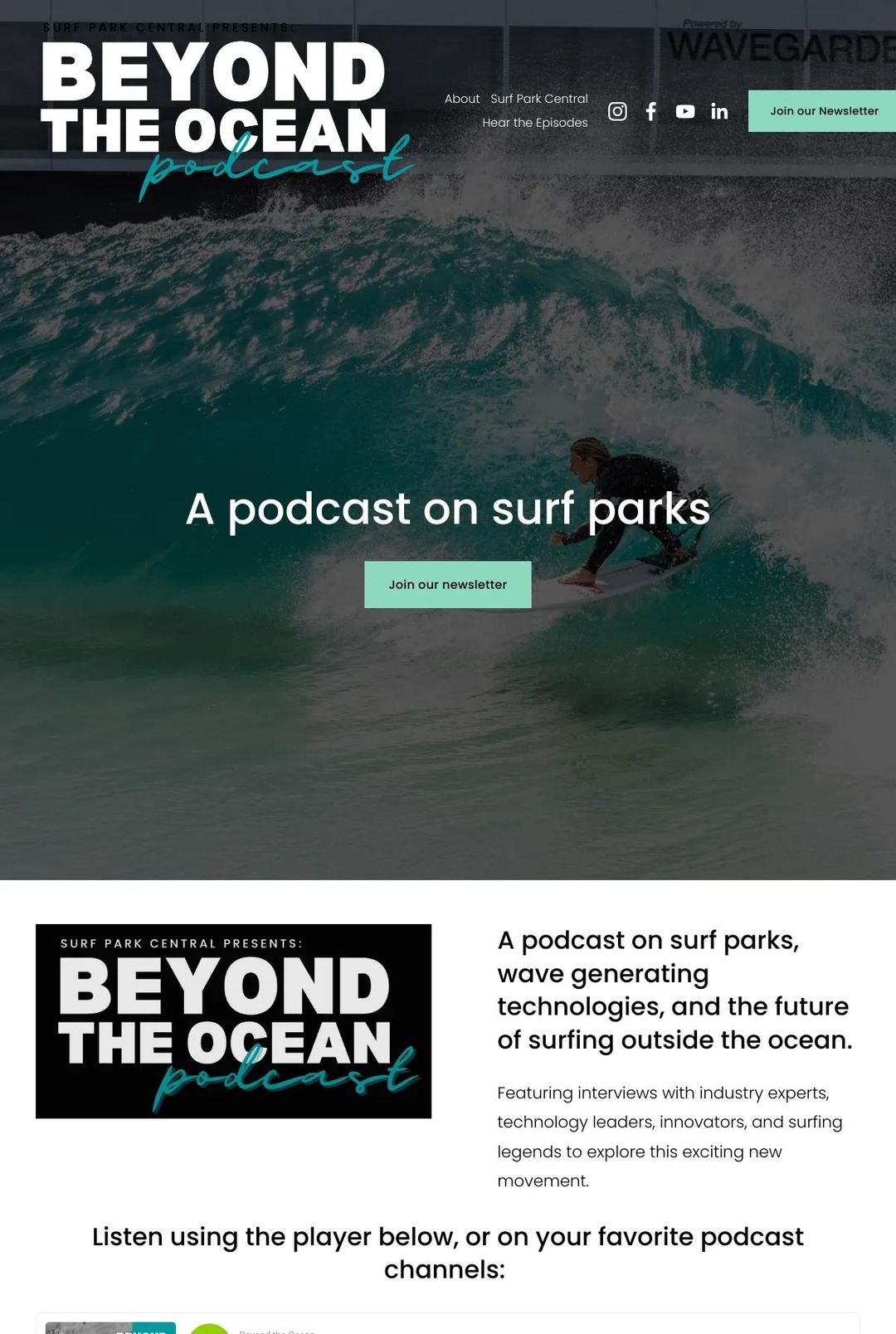 Screenshot 1 of Beyond the Ocean Podcast (Example Squarespace Podcast Website)