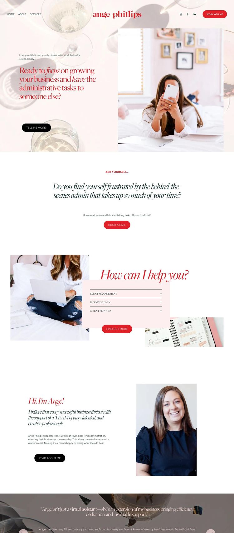 Screenshot 2 of Ange Phillips (Example Squarespace Event Planner Website)
