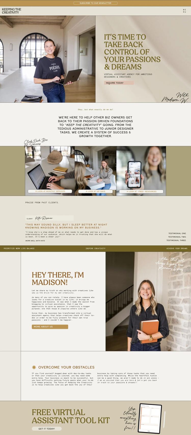 Screenshot 2 of Keeping the Creativity (Example Showit Virtual Assistant Website)