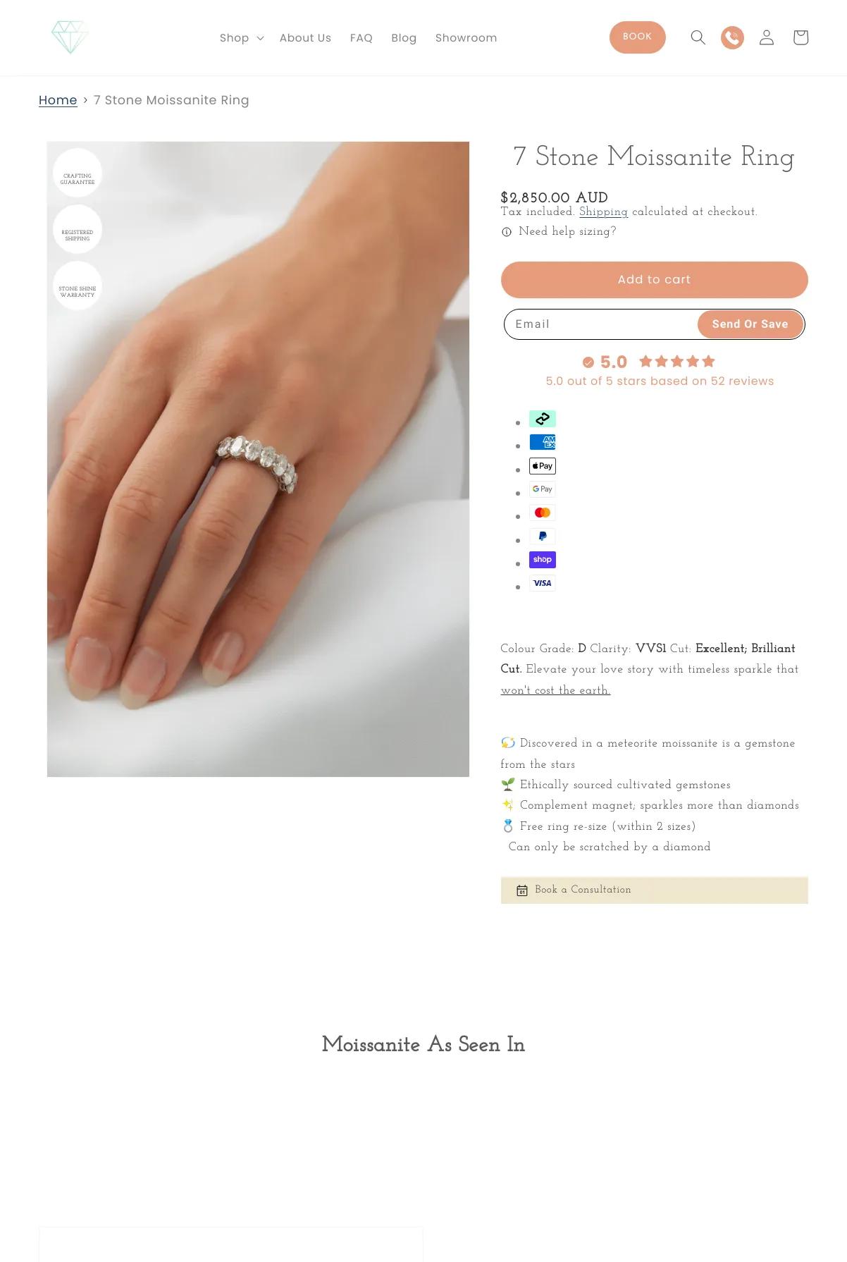 Screenshot 3 of Moissanite Engagement Rings (Example Shopify Jewelry Website)