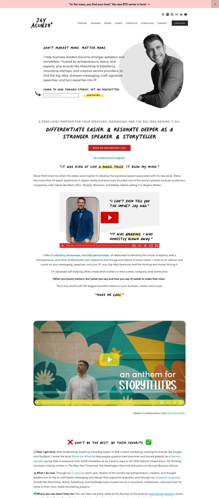 Screenshot 1 of Jay Acunzo (Example Squarespace Blog Website)