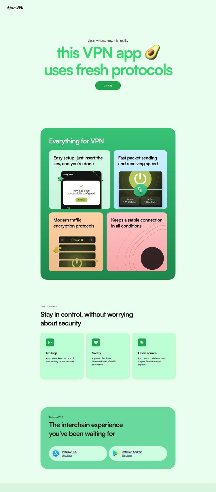 Screenshot 2 of Avocado VPN Technologies (Example Framer Software Development Website)
