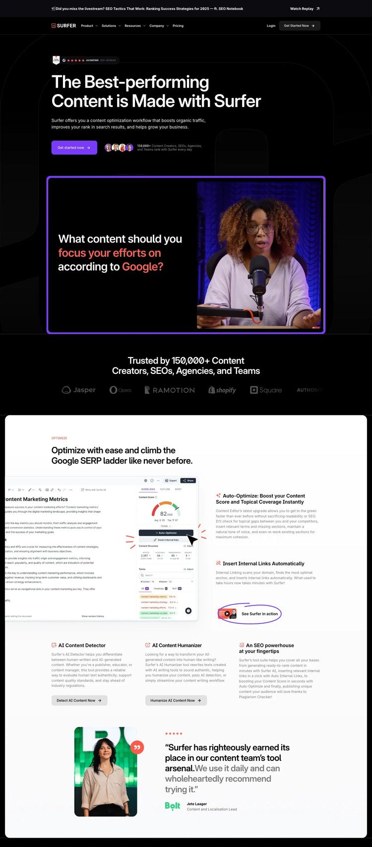 Screenshot 1 of Surfer SEO (Example Webflow Blog Website)