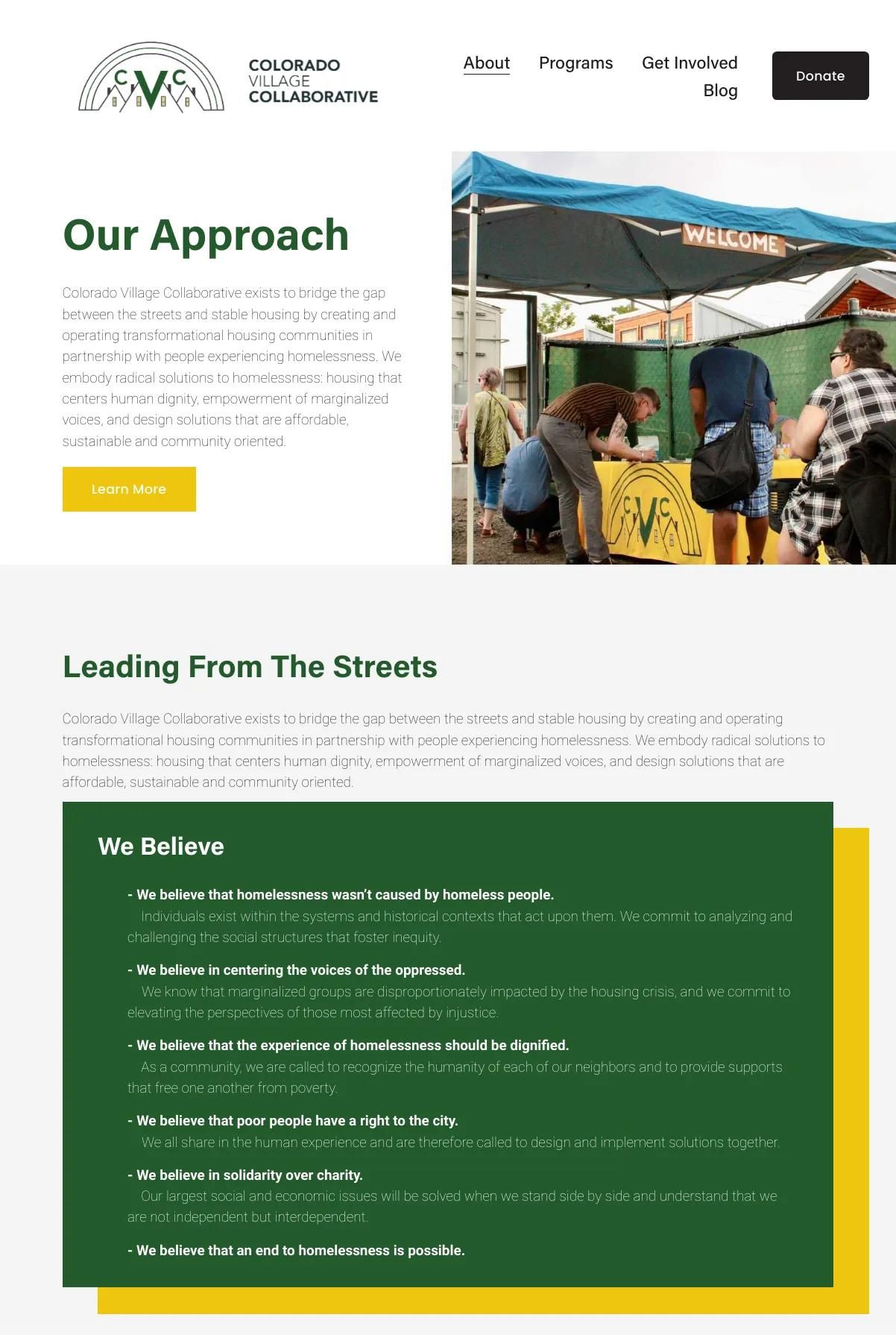 Screenshot 2 of Colorado Village Collaborative (Example Squarespace Nonprofit Website)