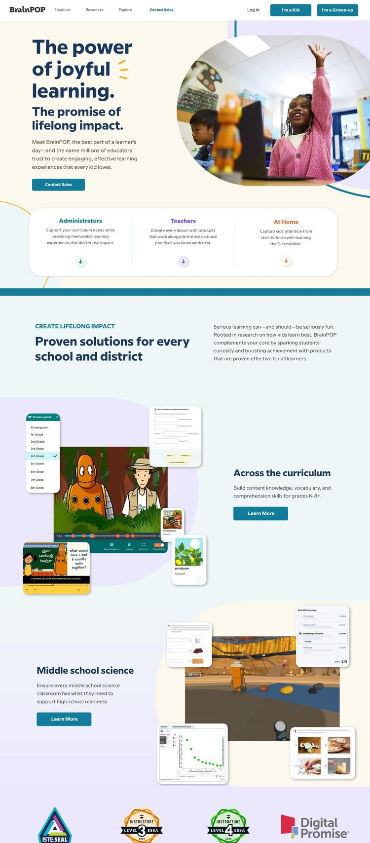 Screenshot 2 of BrainPOP (Example Squarespace Educational Institution Website)
