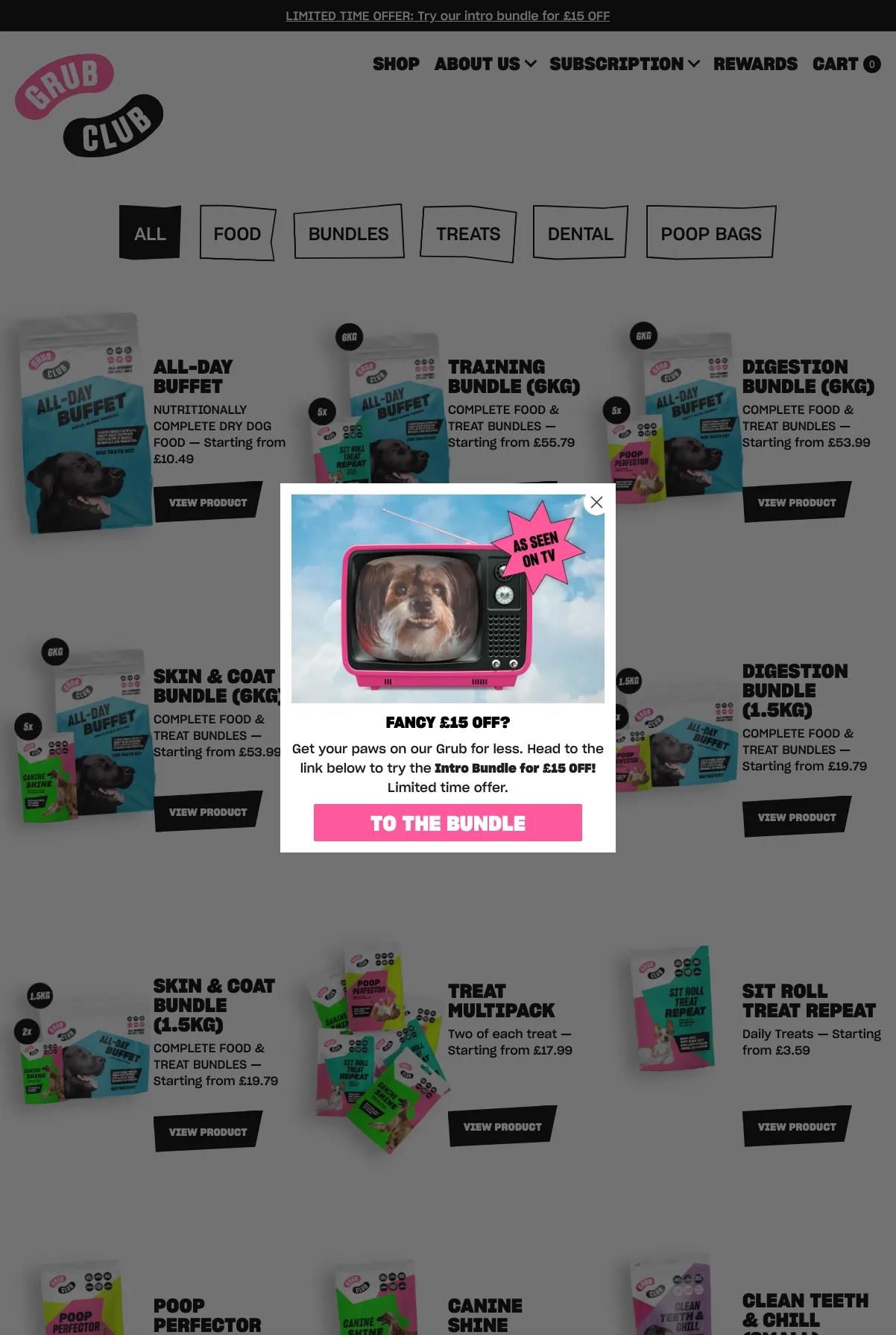 Screenshot 2 of Grub Club Pets (Example Shopify Food and Beverage Website)