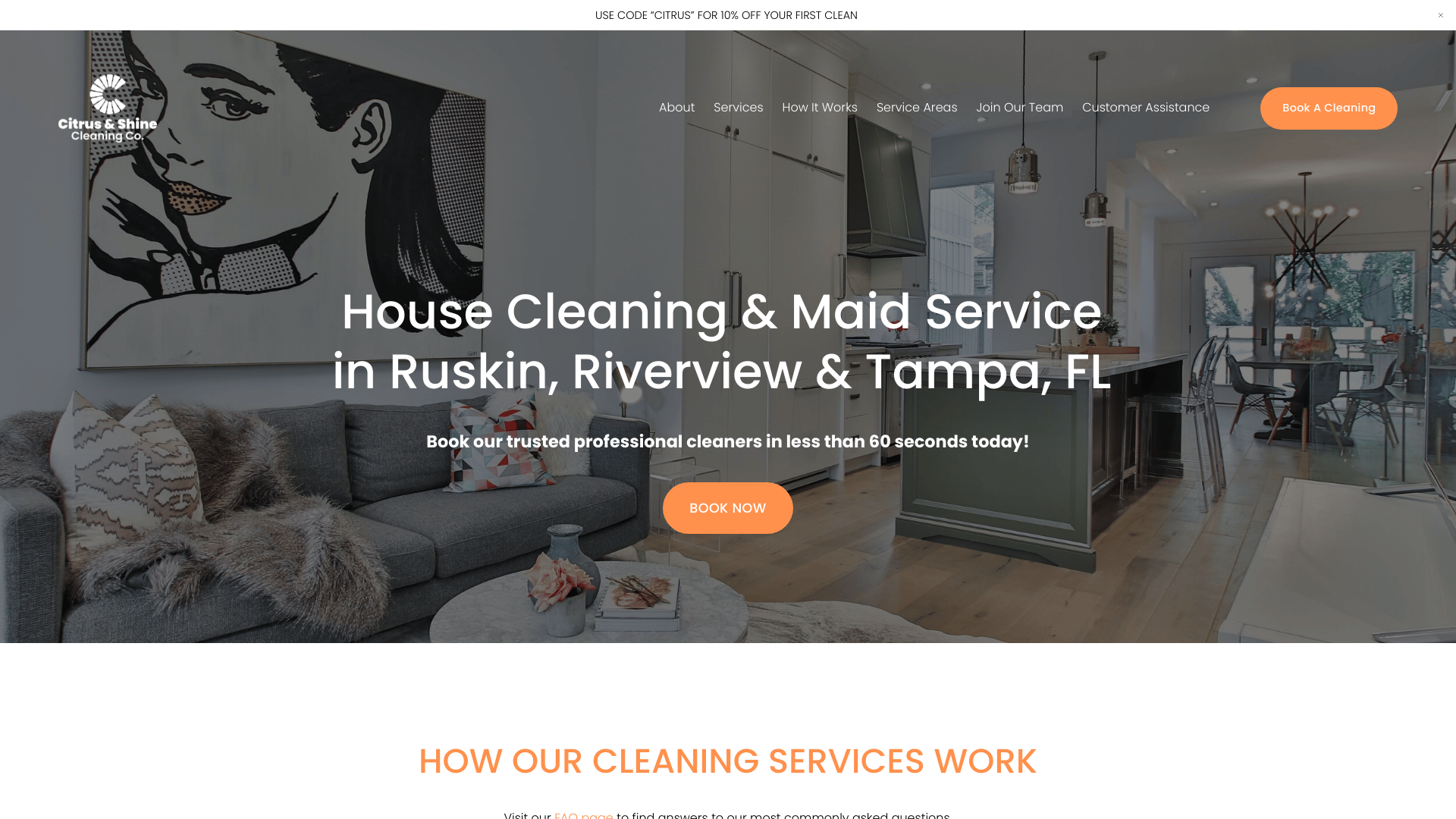 Screenshot of the Citrus & Shine Cleaning Co. website