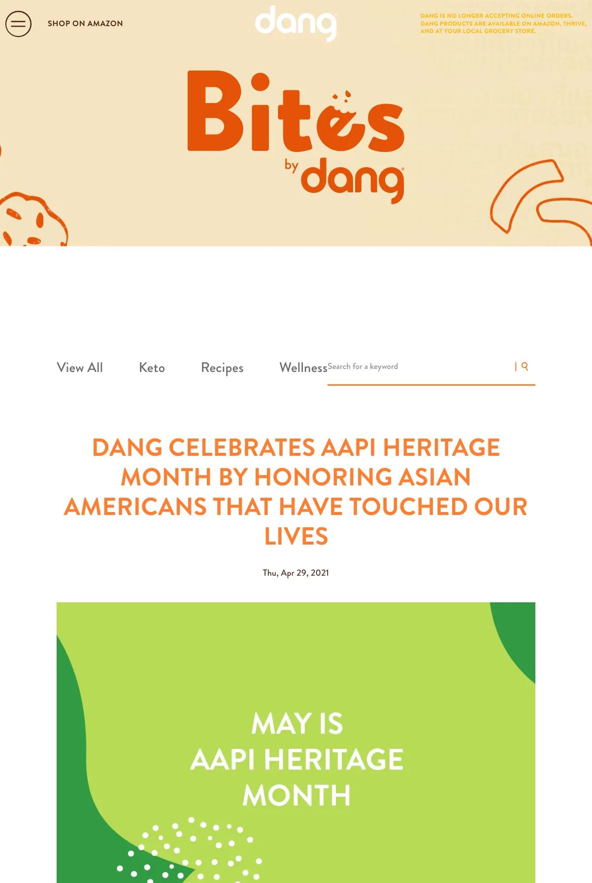 Screenshot 3 of Dang Foods (Example Shopify Food and Beverage Website)