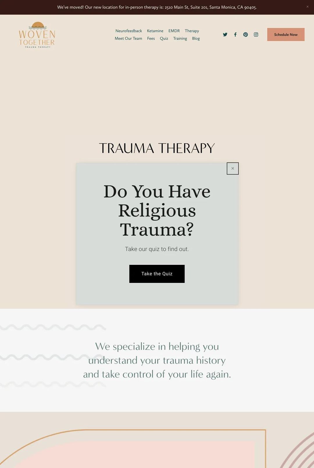 Screenshot 1 of Woven Together Trauma Therapy (Example Squarespace Therapist Website)