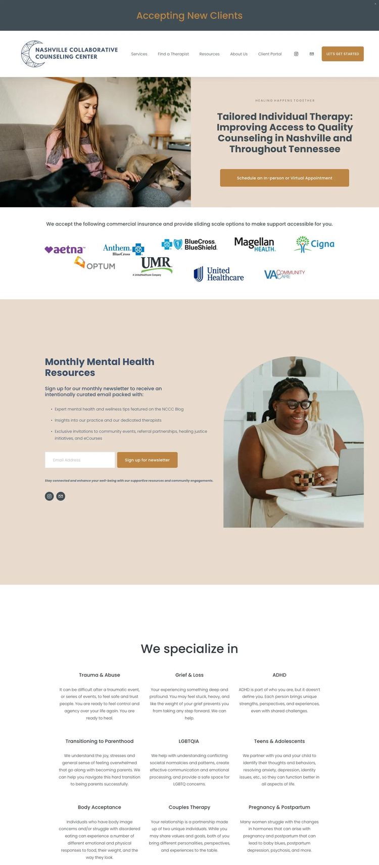 Screenshot 2 of Nashville Collaborative Counseling Center (Example Squarespace Mental Health Services Website)