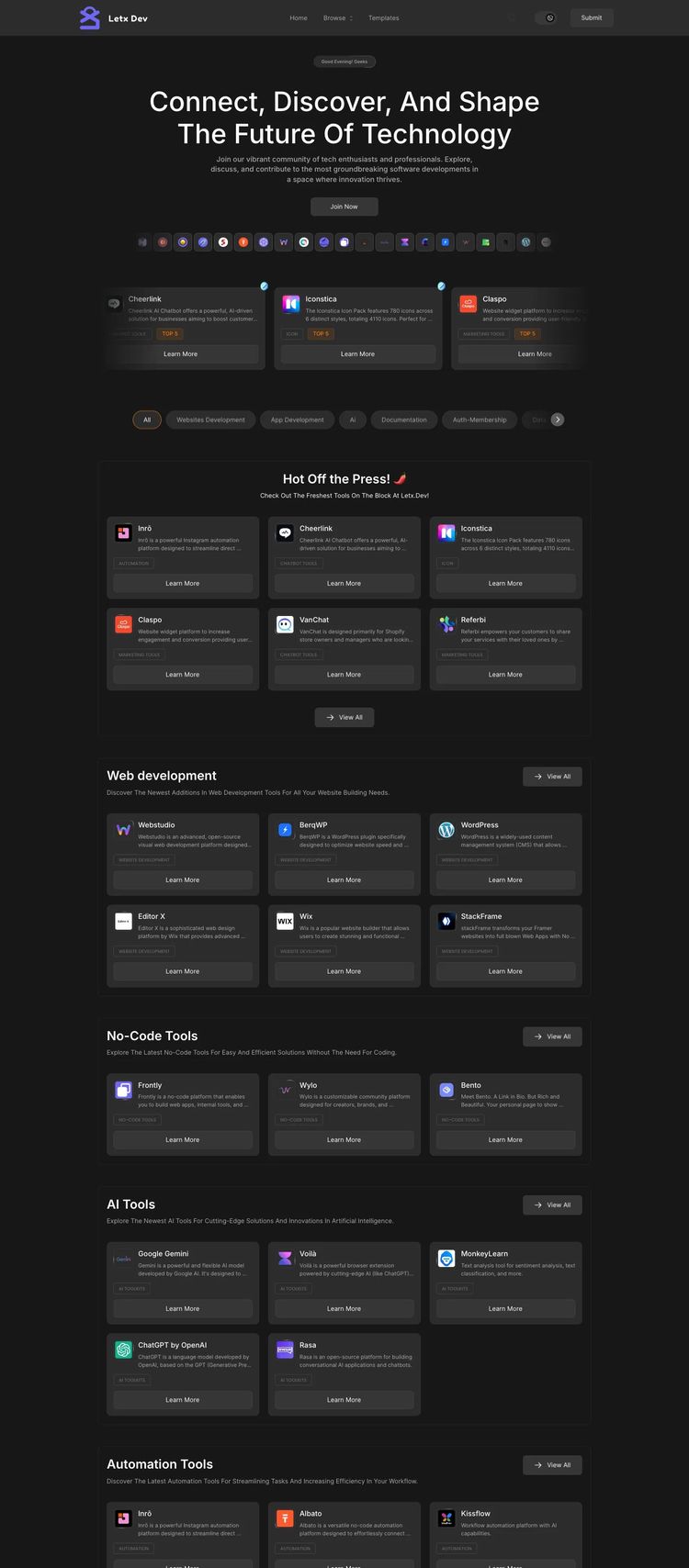 Screenshot 2 of Letx Dev (Example Framer Software Development Website)