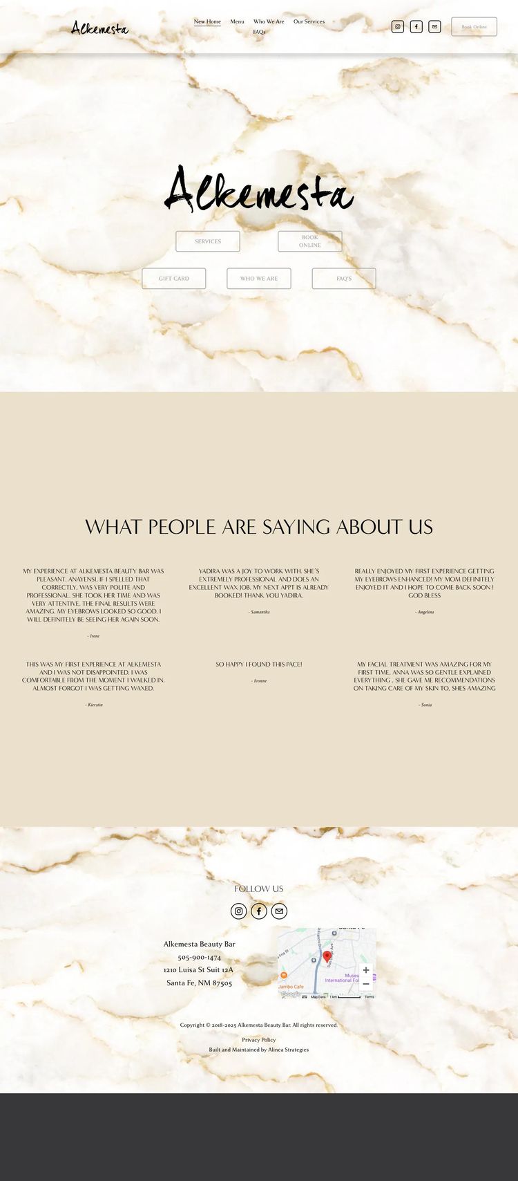 Screenshot 1 of Alkemesta (Example Squarespace Esthetician Website)