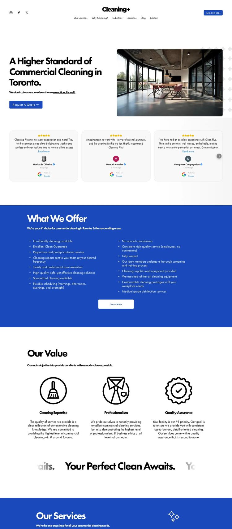 Screenshot 1 of Cleaning+ (Example Squarespace Cleaning Services Website)