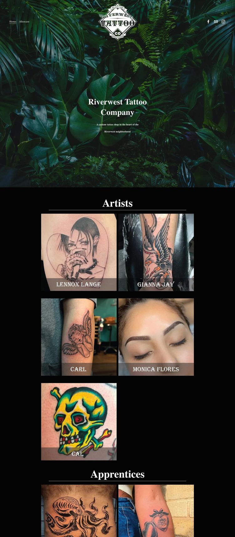 Screenshot 1 of Riverwest Tattoo Company (Example Squarespace Tattoo Artist/Studio Website)