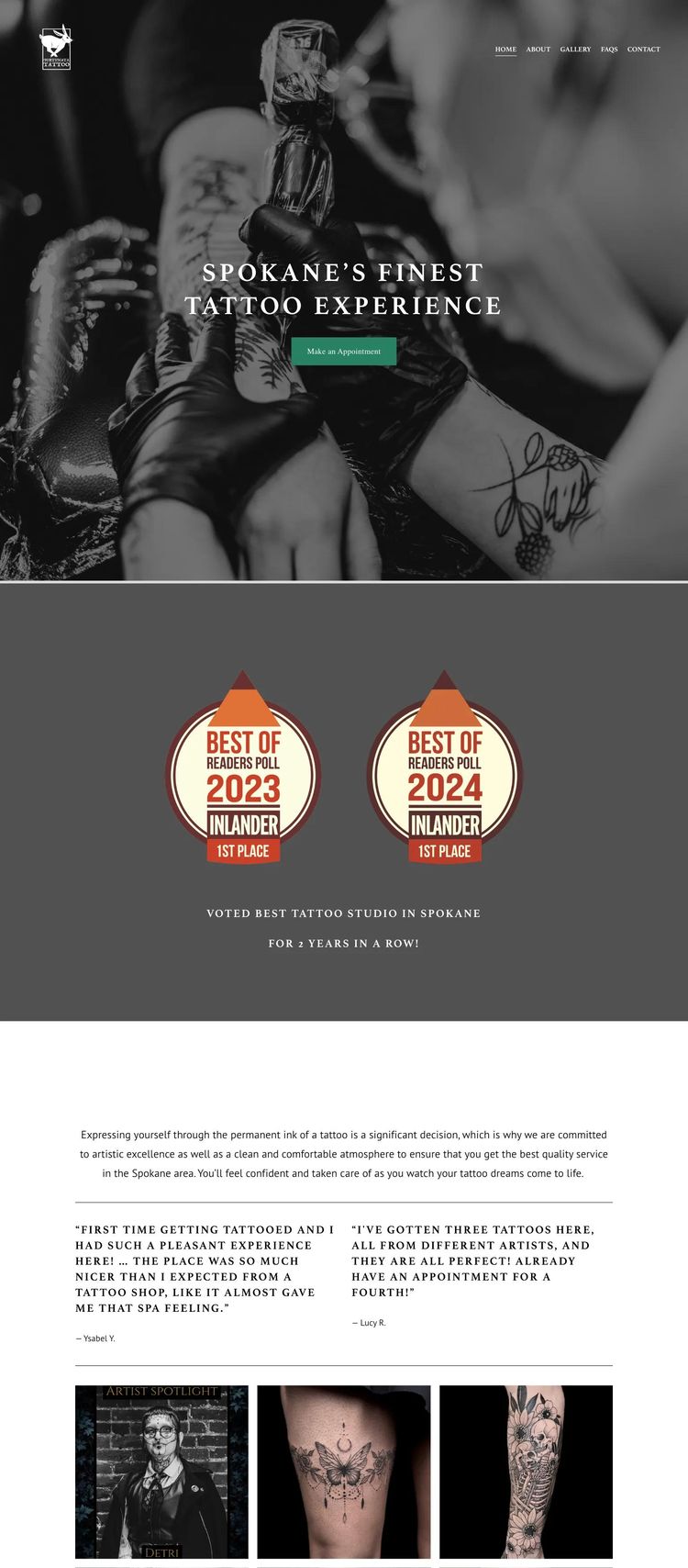 Screenshot 1 of Fortunata Tattoo (Example Squarespace Tattoo Artist/Studio Website)
