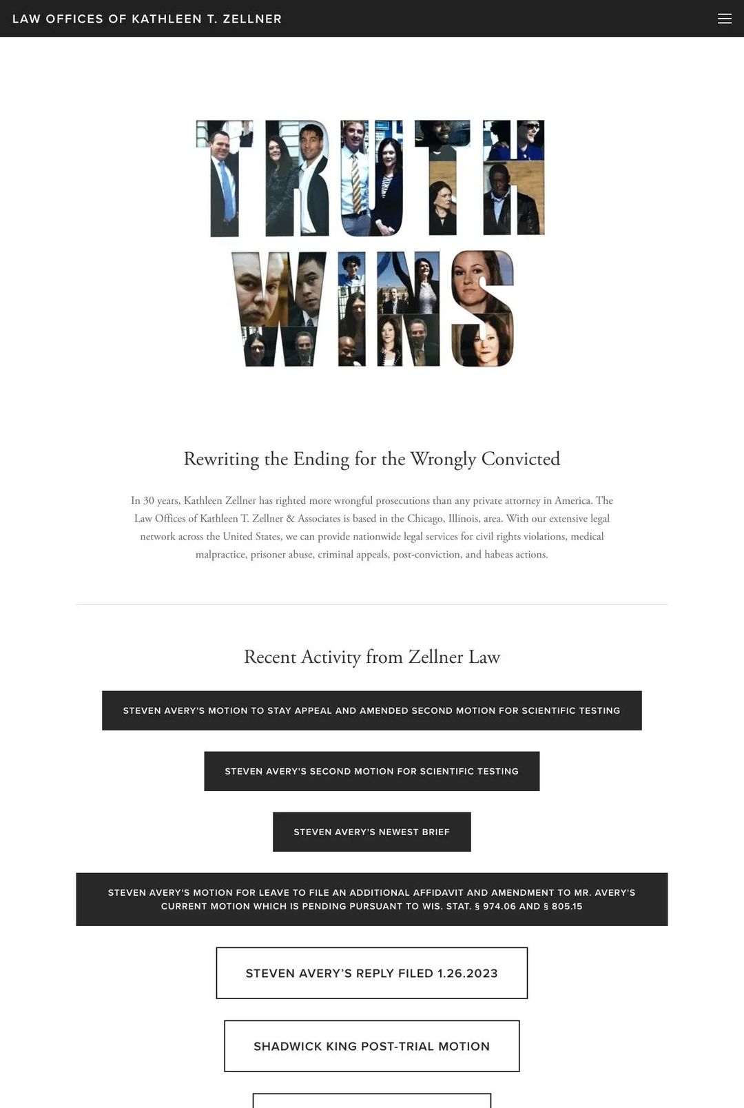 Screenshot 1 of Law Offices of Kathleen T. Zellner & Associates (Example Squarespace Law Firm Website)