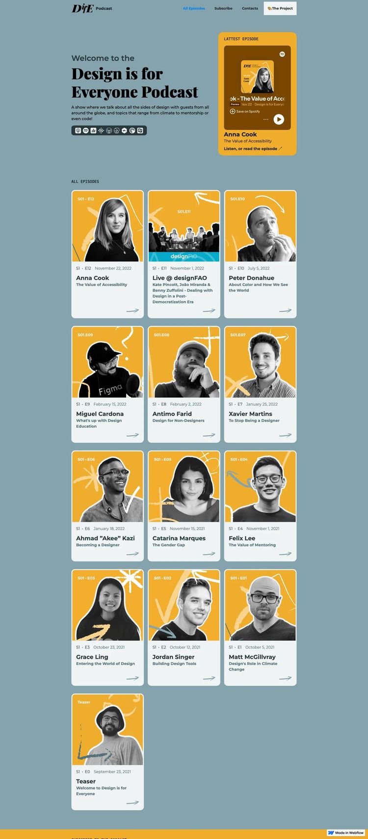 Screenshot 2 of Design is for Everyone (Example Webflow Podcast Website)