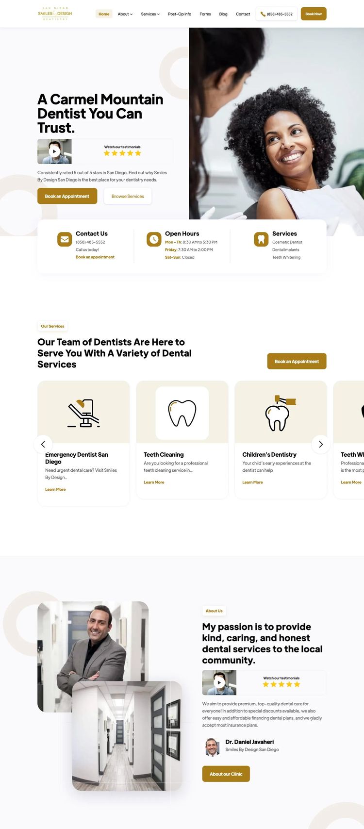 Screenshot 2 of Smiles By Design San Diego (Example Webflow Dentist Website)