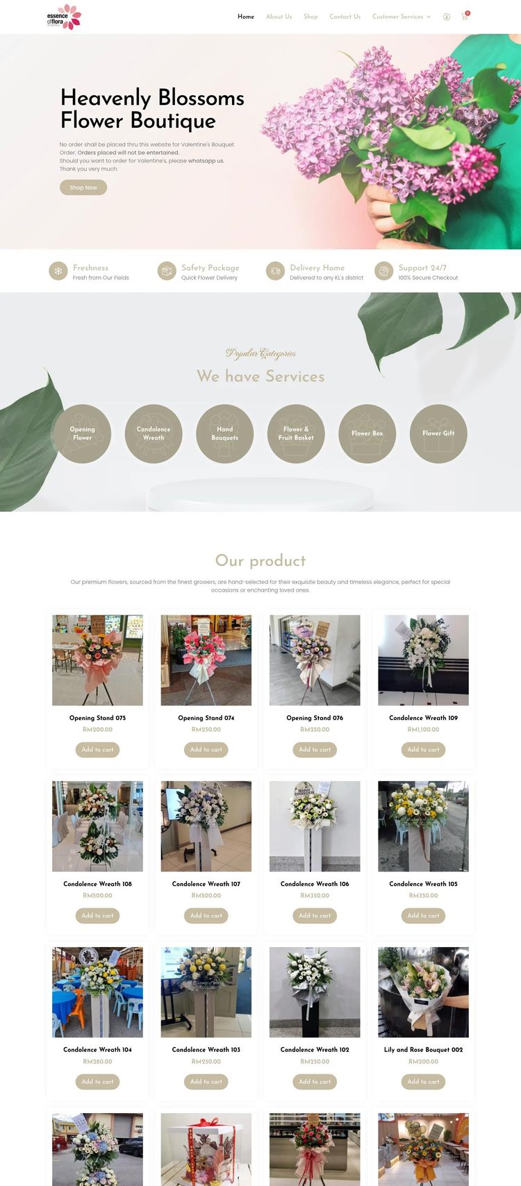Screenshot 1 of Heavenly Blossoms Flower Boutique (Example WordPress Florist Website)
