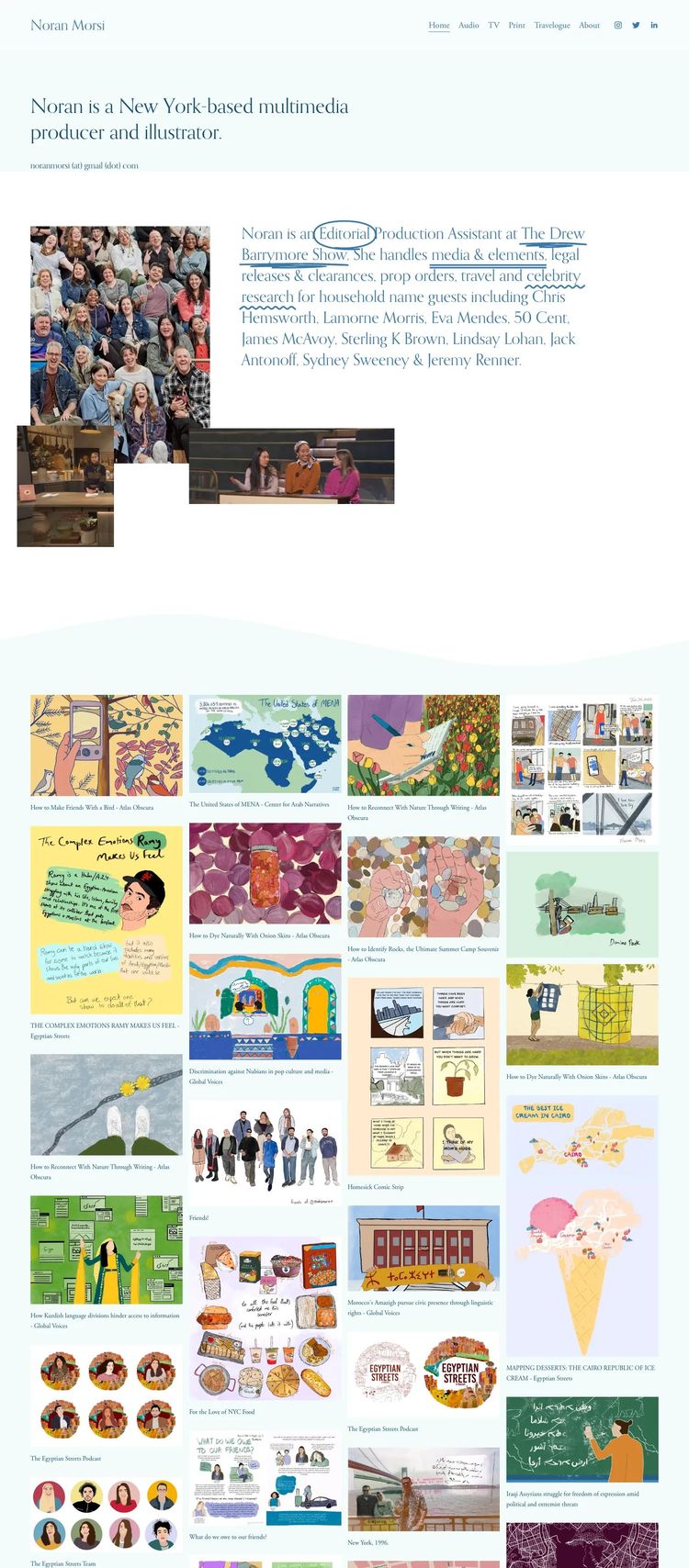 Screenshot 1 of Noran Morsi (Example Squarespace Journalist Website)