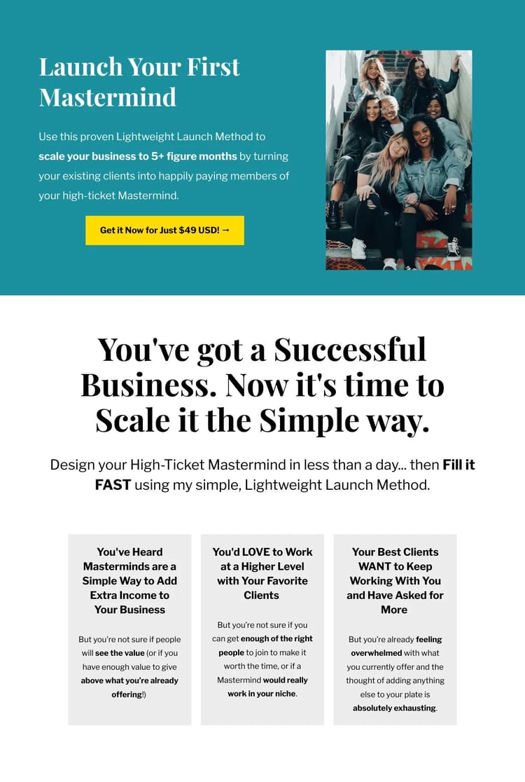 Screenshot 1 of Launch Your First Mastermind (Example Leadpages Website)