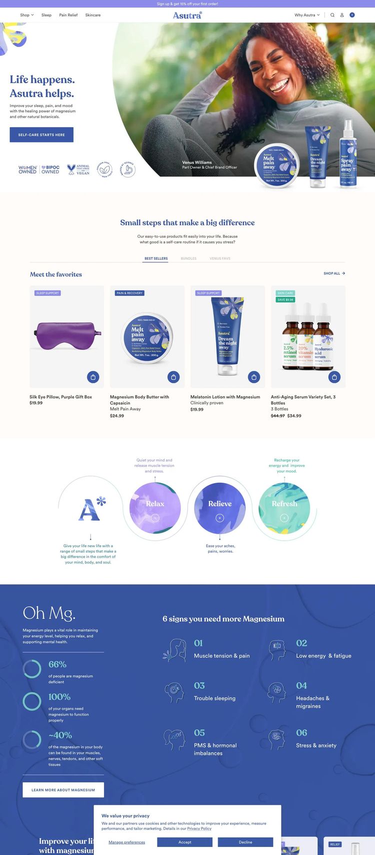 Screenshot 1 of Asutra (Example Shopify Beauty Products Website)