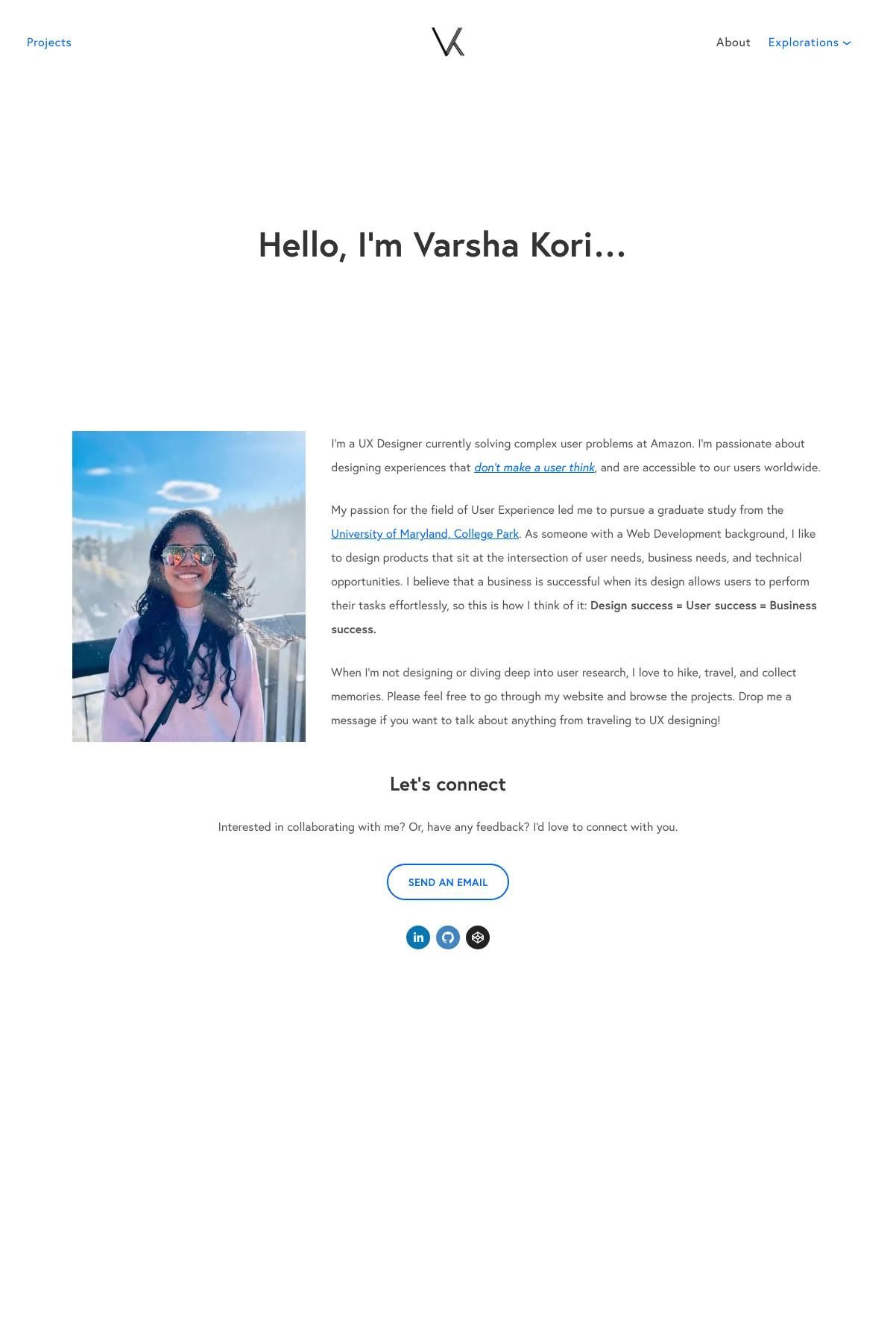 Screenshot 2 of Varsha Kori (Example Squarespace Resume Website)