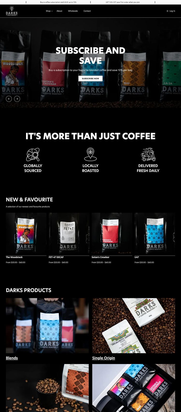 Screenshot 2 of Darks Coffee Roasters (Example Squarespace Coffee Shop/Café Website)