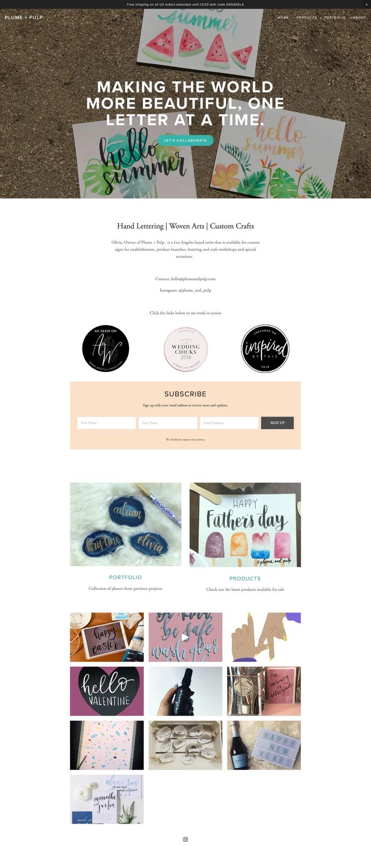 Screenshot 1 of Plume + Pulp (Example Squarespace Artist Website)