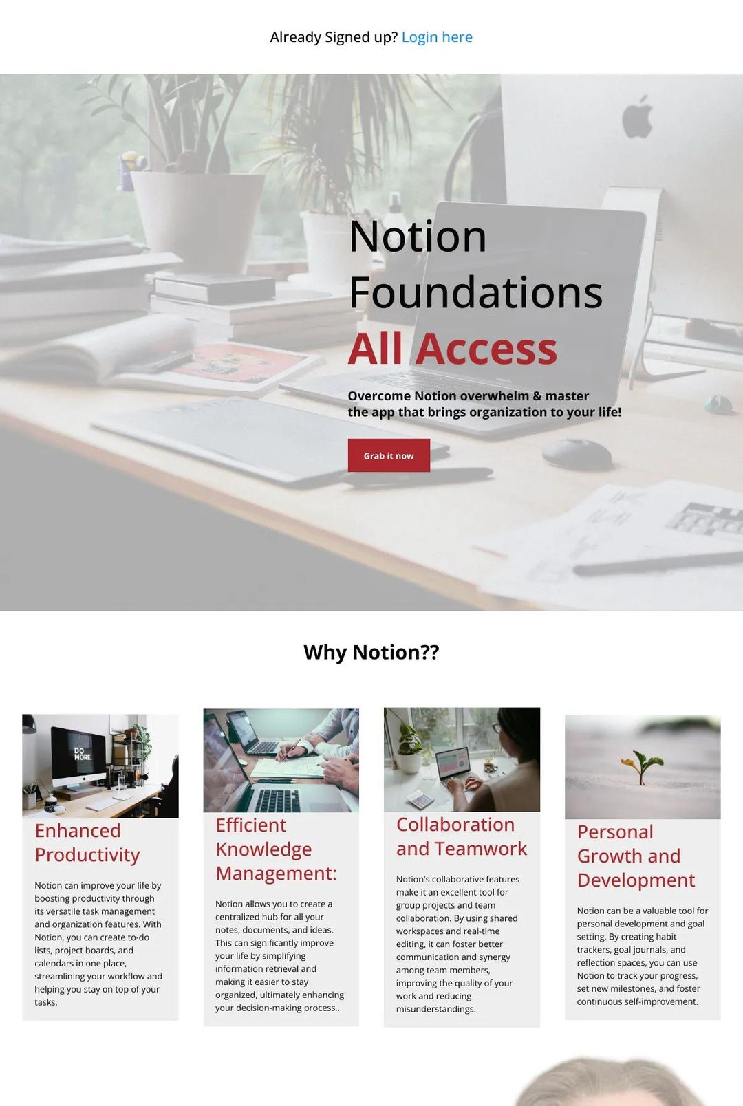 Screenshot 1 of Notion Foundations Course (Example ThriveCart Website)