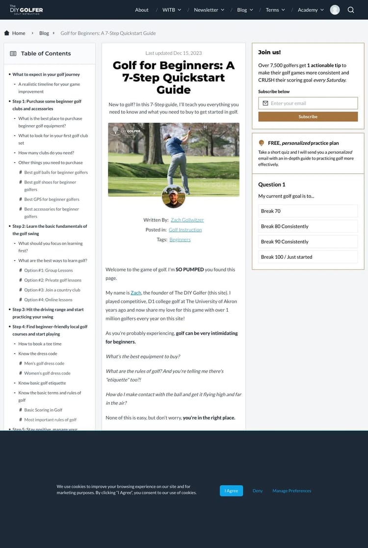 Screenshot 1 of The DIY Golfer Golf (Example Sanity Website)