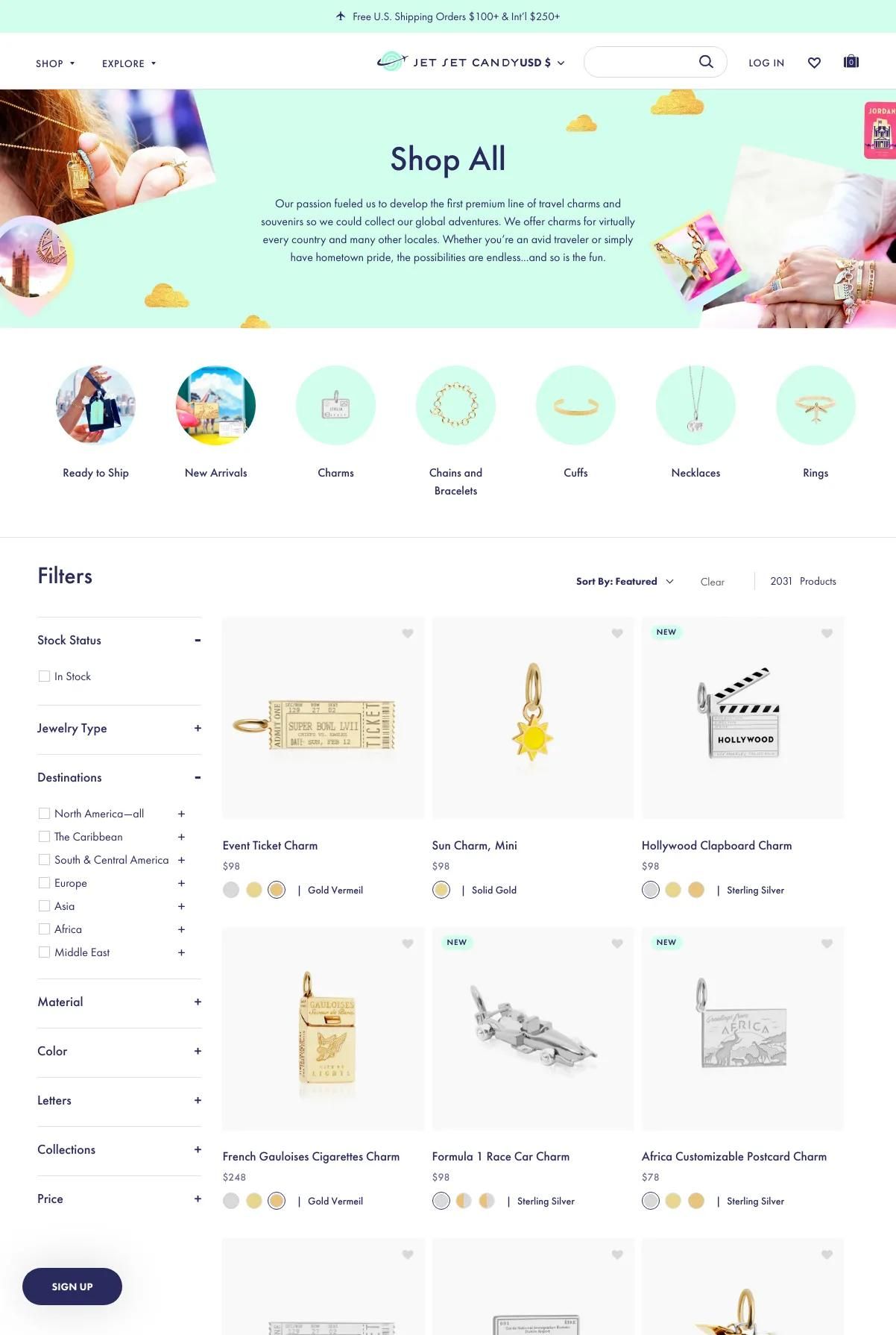 Screenshot 2 of Jet Set Candy (Example Shopify Jewelry Website)