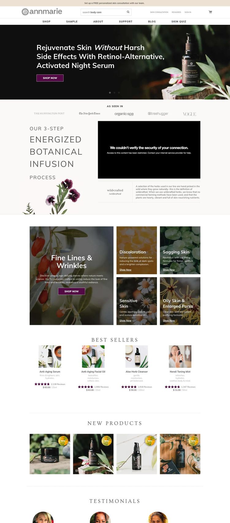 Screenshot 1 of Annmarie Gianni (Example WordPress Beauty Products Website)