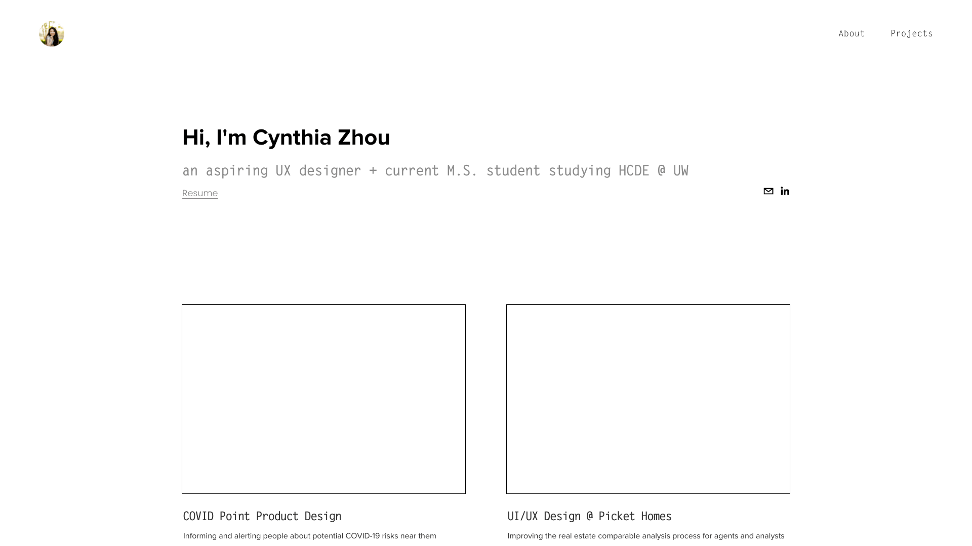 Screenshot of the Cynthia Zhou website