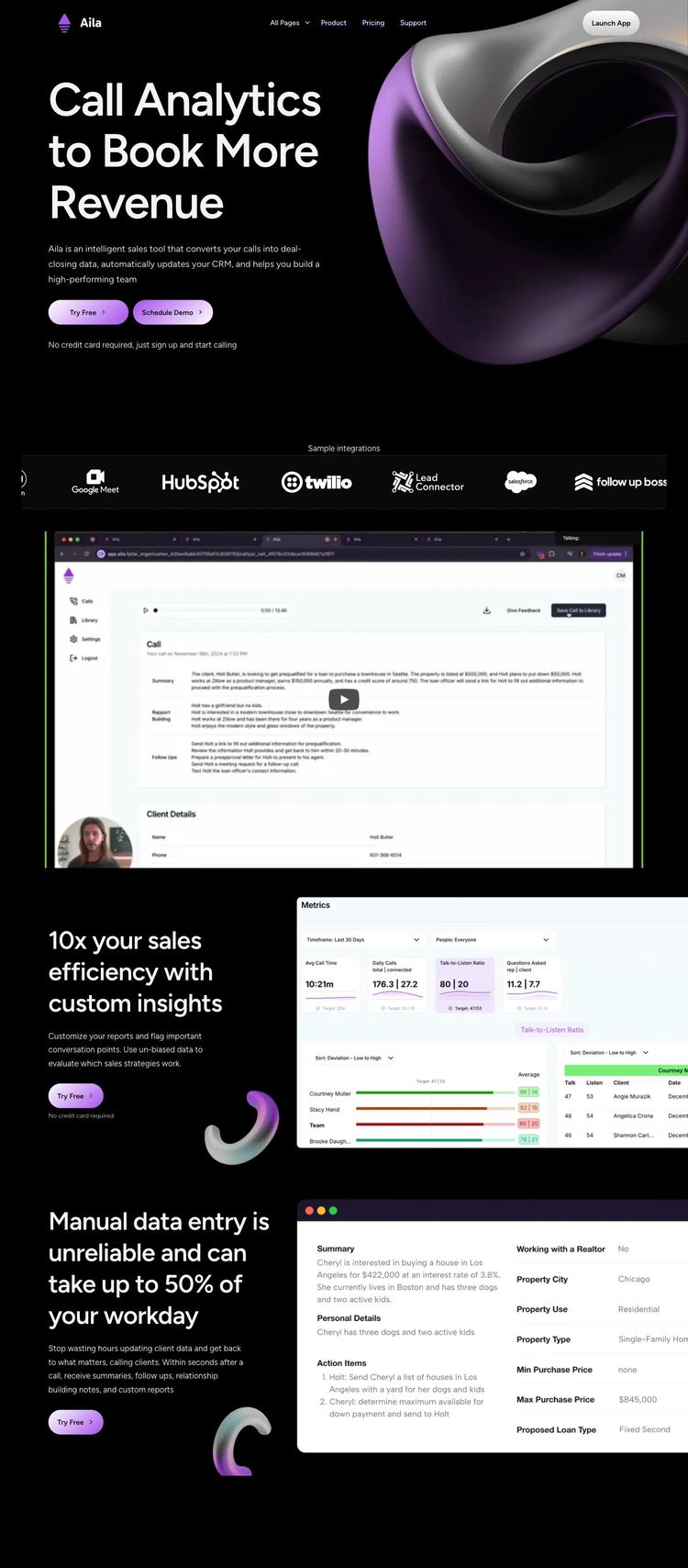 Screenshot 2 of Aila (Example Framer AI and Machine Learning Website)