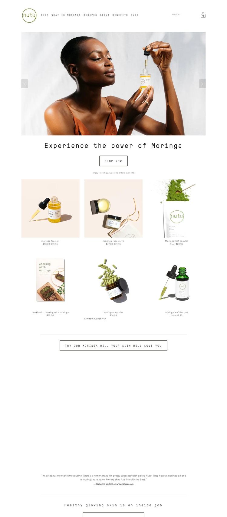 Screenshot 2 of Nutu (Example Squarespace Beauty Products Website)