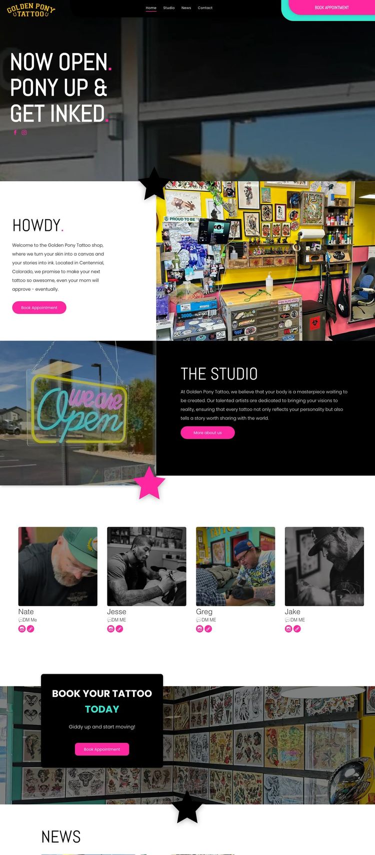 Screenshot 2 of Golden Pony Tattoo (Example Duda Tattoo Artist/Studio Website)