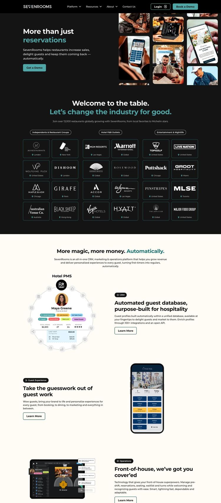 Screenshot 2 of SevenRooms (Example Squarespace Software Development Website)