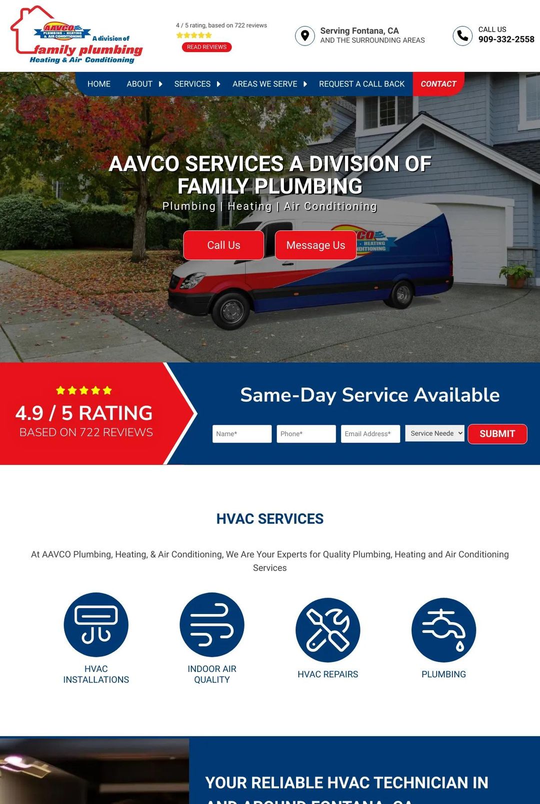 Screenshot 1 of AAVCO Plumbing, Heating, Air Conditioning (Example Duda HVAC Website)