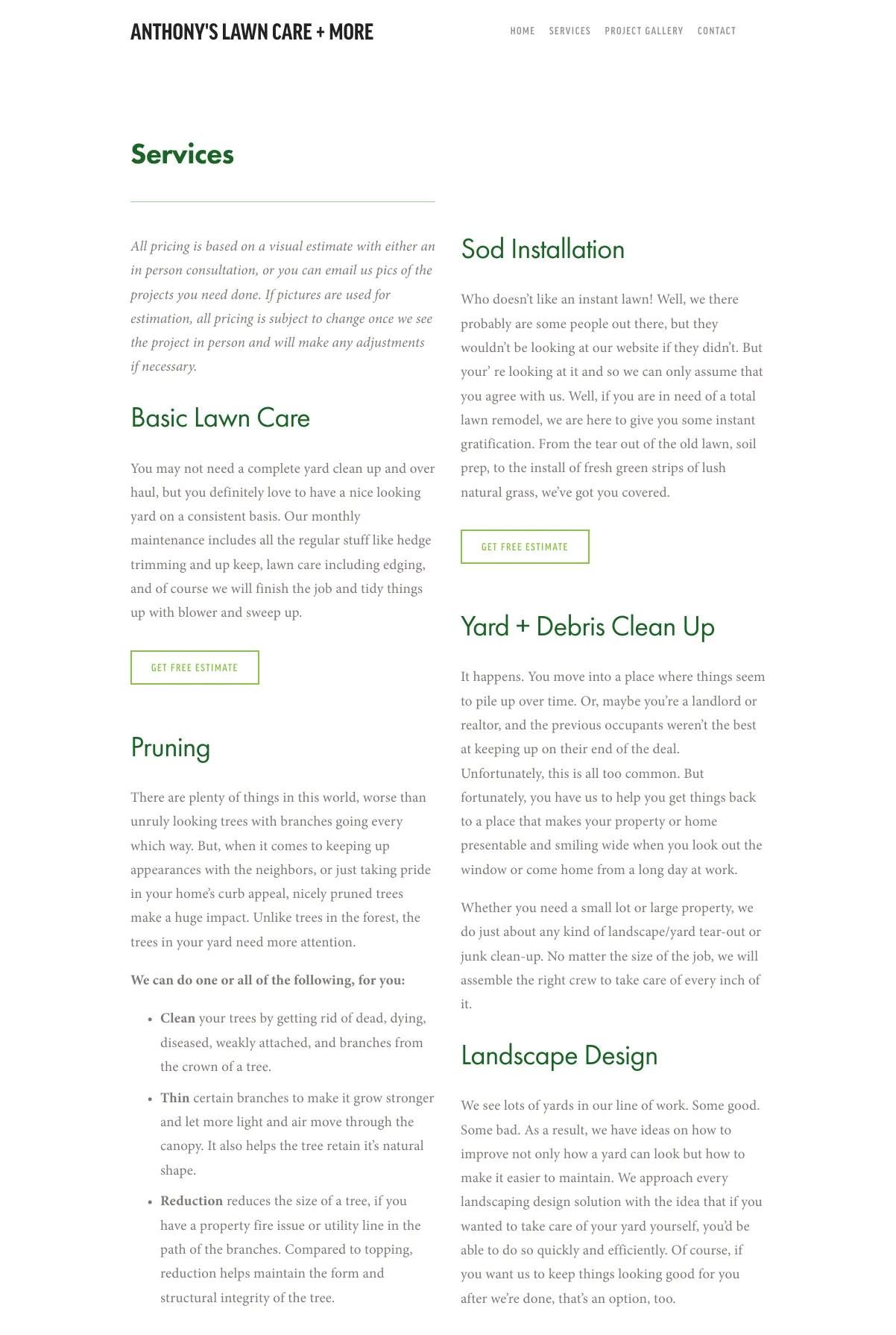 Screenshot 2 of Anthony's Lawn Care + More (Example Squarespace Lawn Care Website)