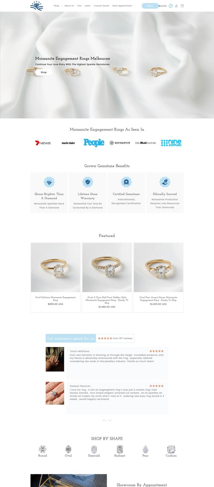 Screenshot 1 of Moissanite Engagement Rings (Example Shopify Jewelry Website)