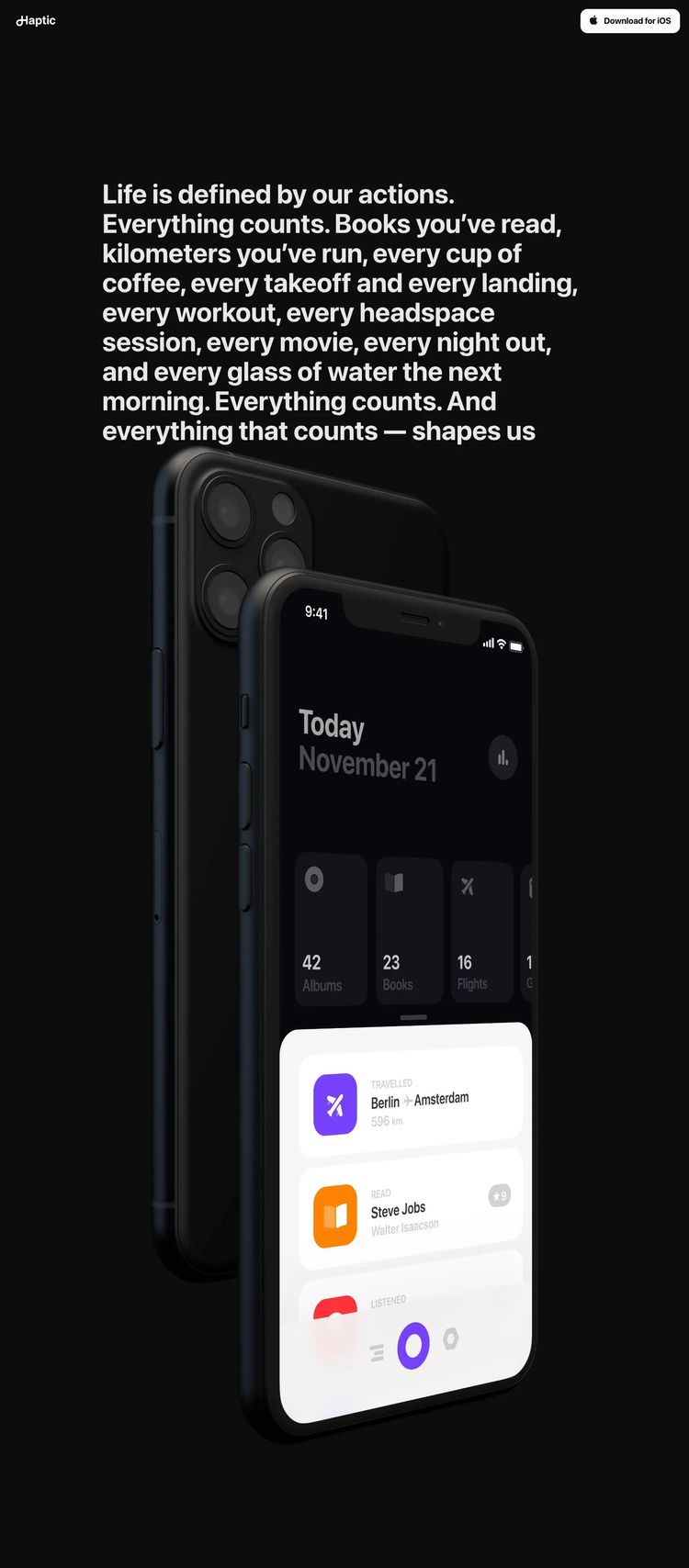 Screenshot 2 of Haptic (Example Framer Mobile App Website)