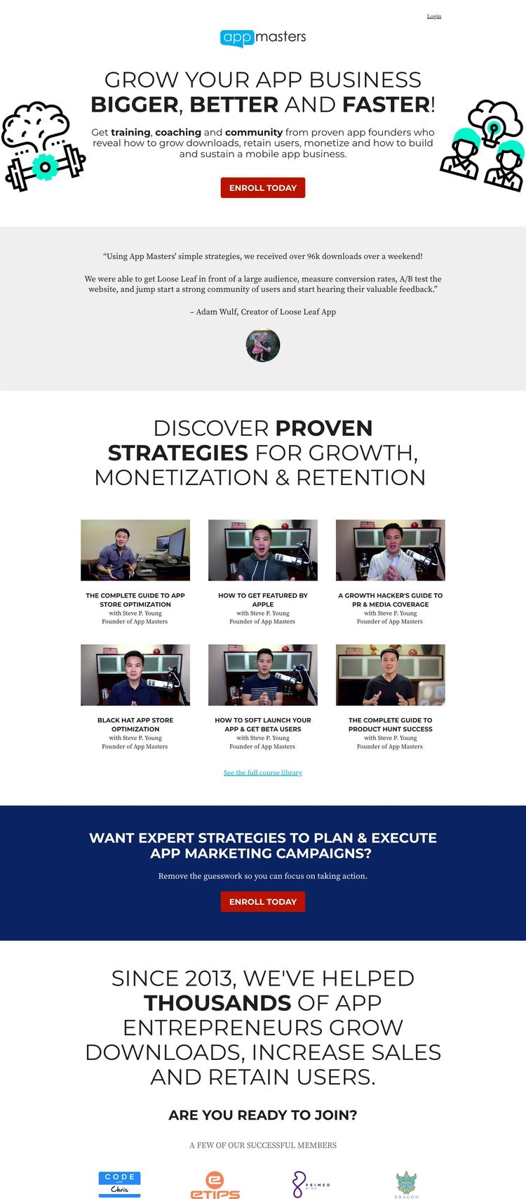 Screenshot 1 of App Masters Academy (Example Leadpages Online Course Creator Website)