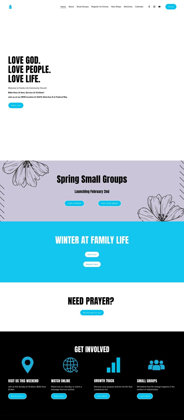 Screenshot 1 of Family Life Community Church (Example Squarespace Church/Religious Organization Website)