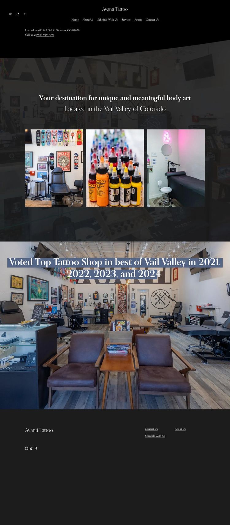 Screenshot 1 of Avanti Tattoo (Example Squarespace Tattoo Artist/Studio Website)